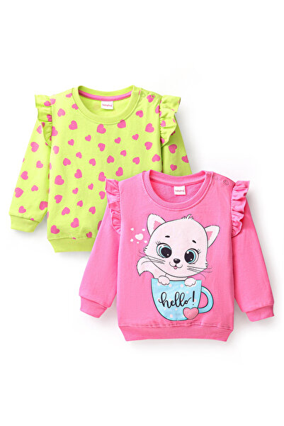 Babyhug سويت شيرت قطني بأكمام طويلة وطبعة جرافيكية لقطط - عبوة من قطعتين - ور...