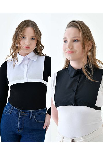 mirach Plus Size 2 Pack - Κλασικό πουκάμισο ποπλίνα με πέτο Μαύρο και άσπρο συμπληρωματικό κομμάτι Savior