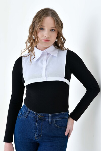 mirach 2’li Paket Klasik Yaka Büyük Beden Gömlek Ofis Stili Kurtarıcı Tamamlayıcı Parça Poplin Siyah Beyaz