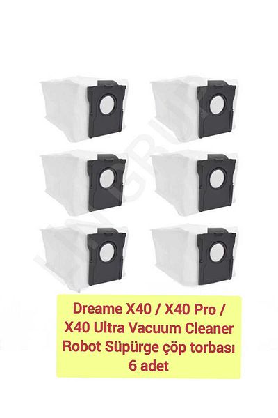 LİN GRUP Dreame X40/X40 Pro/X40 Ultra Robot Vacuum Cleaner - 6 أكياس قمامة متوافقة