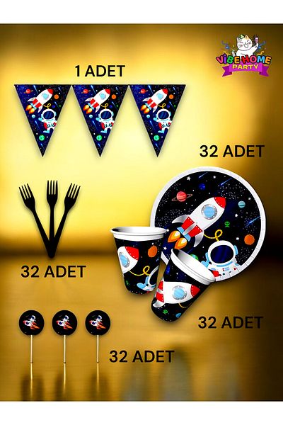 VibeHome Space Themed Eco Set for 32 - Birthday Party and Fun Events