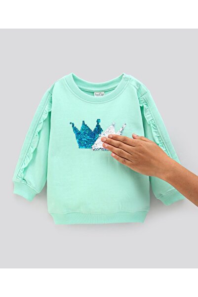 Bonfino سويت شيرت قطني بأكمام طويلة مع تفاصيل ترتر - أخضر