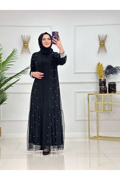 Enans Design Women's Tulle Abaya Set - Double Dress and Abaya Set