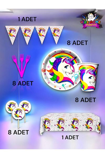 VibeHome 8-Person Unicorn Themed Premium Set - Birthday Party and Fun Events
