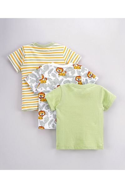 Babyhug مجموعة من 3 تي شيرتات قطنية بأكمام نصفية وطبعة حيوانات وخطوط - متعدد الألوان