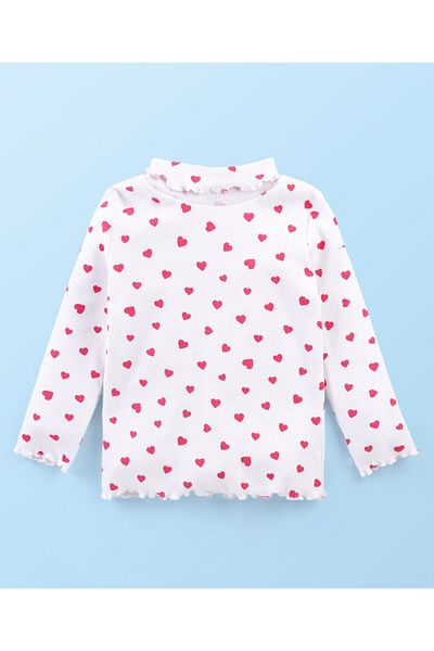Babyhug بلوزة بيبي هاج قطنية محبوكة بأكمام طويلة ورقبة مدورة وطبعة قلوب - بيضاء