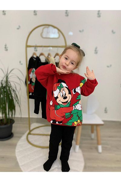 patriko tekstil Christmas Concept Minnie Mouse Girl's Inside Fleece Sweatshirt Leggings Bottom Top Suit