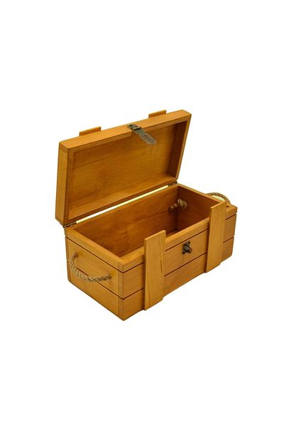 t tun's woods Yellow Oak Patterned Beech Wooden Box - 27X14 cm with Padlock Gift