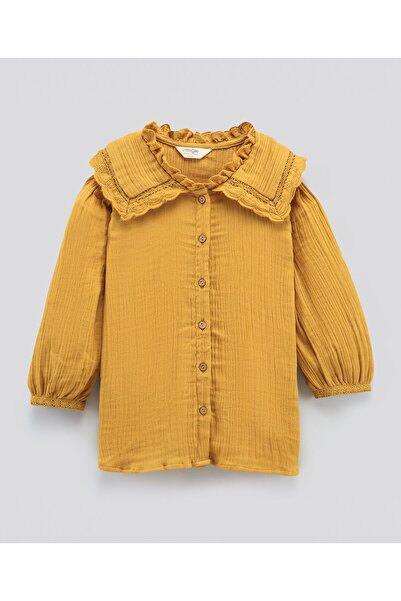 Primo Gino بلوزة بأكمام 3/4 من القطن بنسبة 100% - لون الخردل