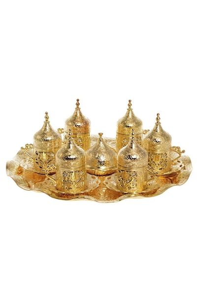 KT HOME Gold Turkish Coffee Cup and Coffee Presentation Set for 6 People