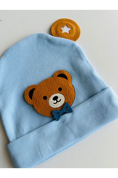bioaksesuar Blue Boy Girl Baby Kids Luxury Teddy Bear Figure Combed Cotton Beanie Hat