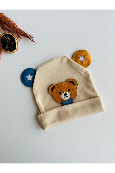 bioaksesuar Beige Boys Girls Baby Kids Luxury Bear Figure Combed Cotton Beanie Hat