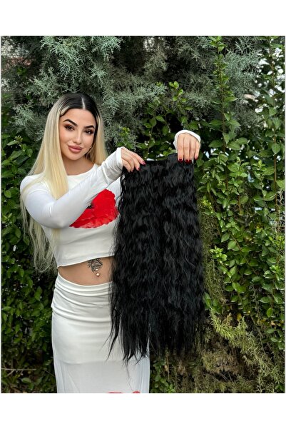 favorim peruk Siyah yoğun dalgalı yarım ay iki yan çıtçıt