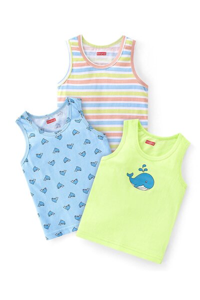 Babyhug سترات بدون أكمام من القطن بنسبة 100% بطبعة مخططة وحوت، عبوة من 3 قطع ...