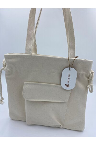MUTE BAG Τσάντα ώμου και χειρός από καμβά / Γυναικεία τσάντα με λεπτομέρεια α...