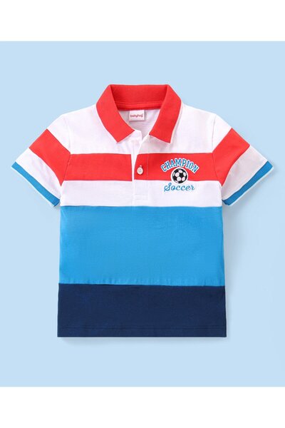 Babyhug Cotton Knit Half Sleeves Football Embroidered Polo T-Shirt  Cut & Sew...