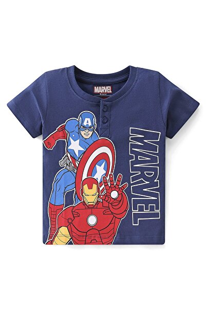 Babyhug Marvel تي شيرت هينلي بأكمام نصفية من القطن بنسبة 100% مع رسومات أفينج...