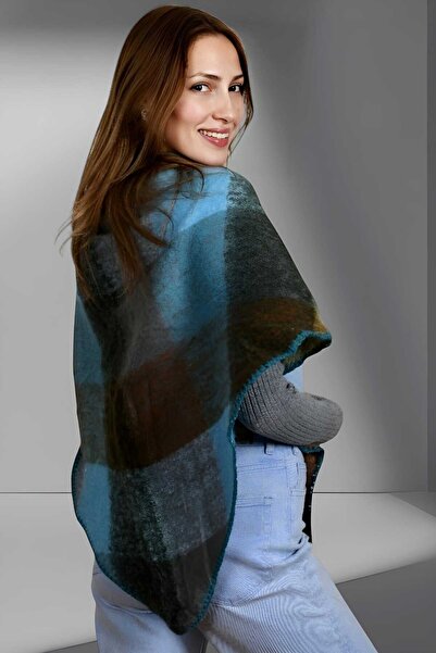 Trenderrs Eșarfă șal de umăr triunghiulară cu model în carouri cu textura moale pentru femei