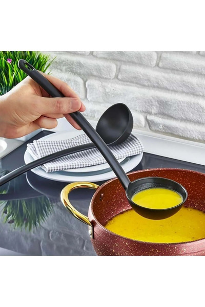 Rotanev 4-Piece Teflon Coating Fireproof Nonstick Serving Set - Scoop, Colander, Spatula and Spoon Plastic