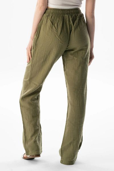 Pi Giyim Women's Oversize Trousers with Seersucker Fabric and Elastic Waist
