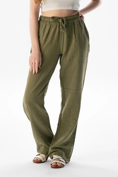 Pi Giyim Women's Oversize Trousers with Seersucker Fabric and Elastic Waist
