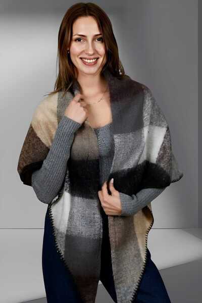 Uniquetrenders Women's Soft Textured Plaid Patterned Triangle Shoulder Shawl ...