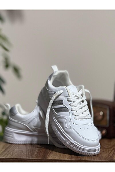İNFİNİTE Malcolm Men's White Air Sneaker - Two Stripes Silver