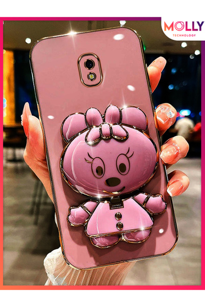 Molly Samsung Galaxy J7 PRO İçin Lila Minnie Standlı Kenarları Gold Detaylı L...