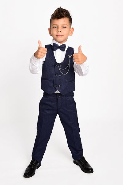 lila ribbon Boys Tuxedos 6 Buttons Dress - Suit with Vest and Chain Bow Tie