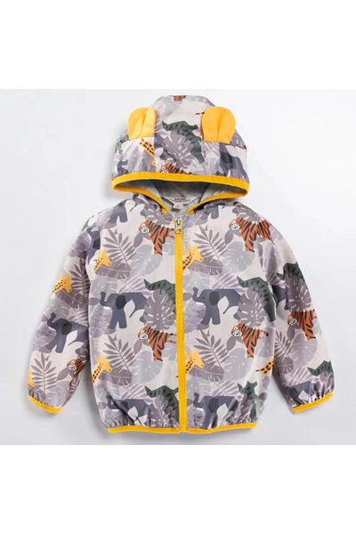 MDM Giraffe Lion Elephant Figured Hooded Cotton Lined Pocket Baby Girl Boy Raincoat Coat Overalls Children