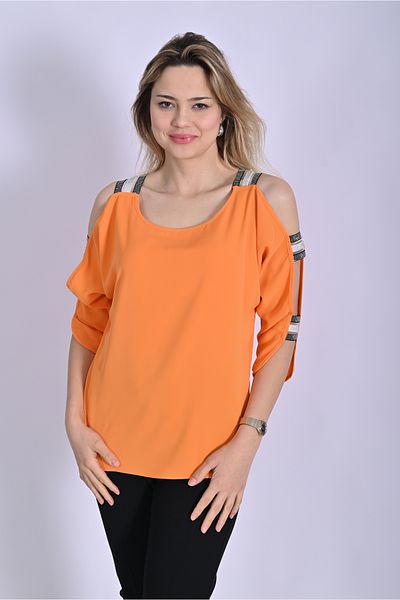 UNIQUE LADY Women's Three Quarter Sleeve Blouse with Stones