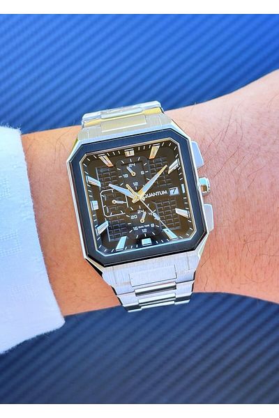 Quantum Pwg1174.350 Square Case Steel Band Men's Wrist Watch