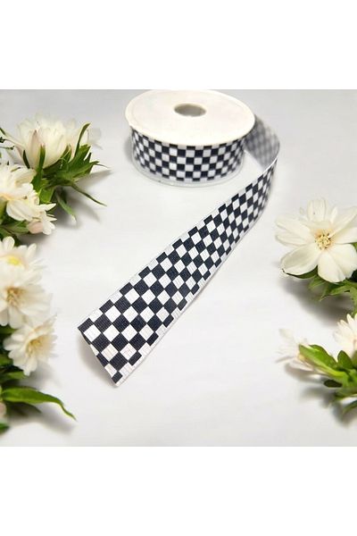BukiroAtelier Μαύρη και άσπρη κορδέλα με σχέδιο σκακιέρας - πλάτος 3 cm, ψηλή μέση 2 μέτρα