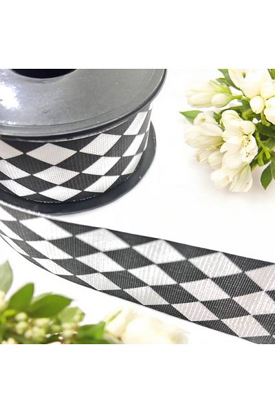 BukiroAtelier Black and White Checkerboard Pattern Ribbon - 3cm Width, 2 Meters High Waist