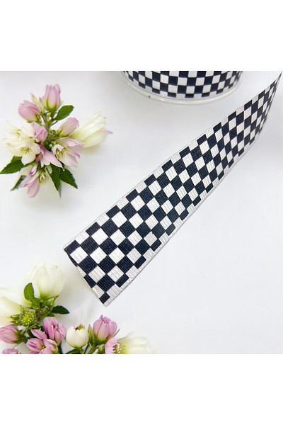 BukiroAtelier Μαύρη και άσπρη κορδέλα με σχέδιο σκακιέρας - πλάτος 3 cm, ψηλή μέση 2 μέτρα