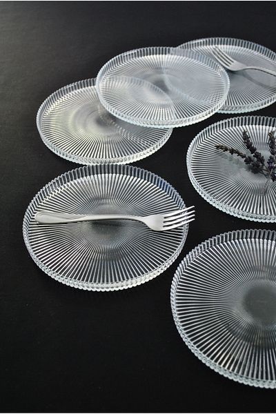 Purelegant Vargas Glass Dessert-Pie-Cake Plate 6 Pieces-16 cm