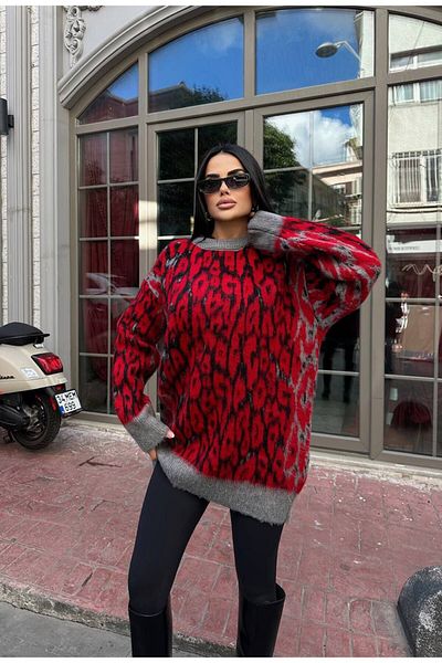 LB Laluna Butik Γυναικείο πουλόβερ με πούπουλα λεοπάρ