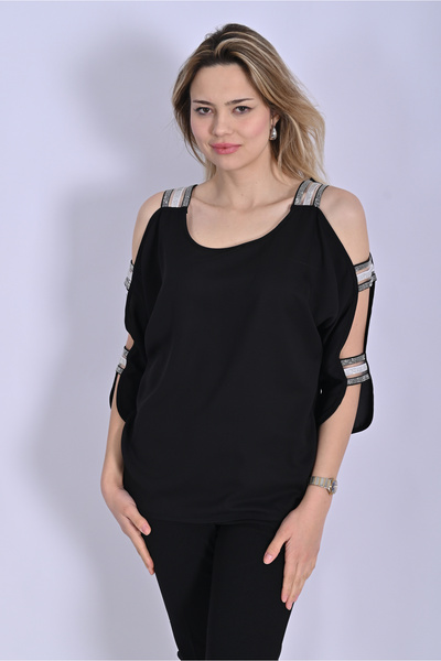 UNIQUE LADY Women's Three Quarter Sleeve Blouse with Stones