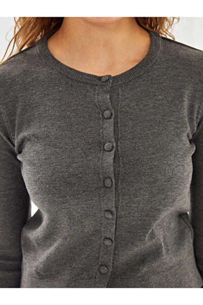 LC Waikiki Lcw Vision Gray Crew Neck Women's Knitwear Cardigan