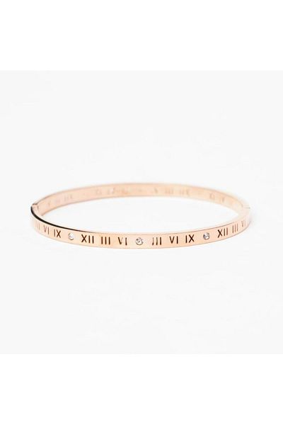 OQQO Roman Numeral Thin Stone Rose Steel Bracelet