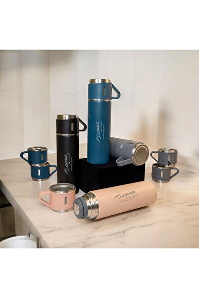 SÜPERKUTUMATBAA Kİşiye Özel Vacuum Flask Set Üç Bardaklı Kutulu Paslanmaz Çelik Termos Seti 500 Ml