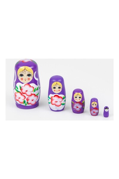 MOBGİFT Ahşap Tombul Iç Içe Matruşka Bebek 5li Set