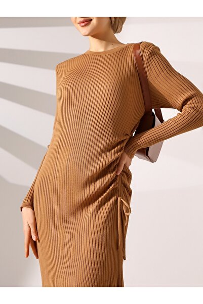 Modamorfo Drawstring Fish Knitwear Dress -Mink