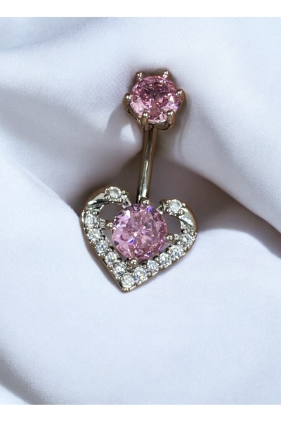 Takayrum Çelik Zirkon Taşlı Pembe Kalp Detaylı Göbek Piercing
