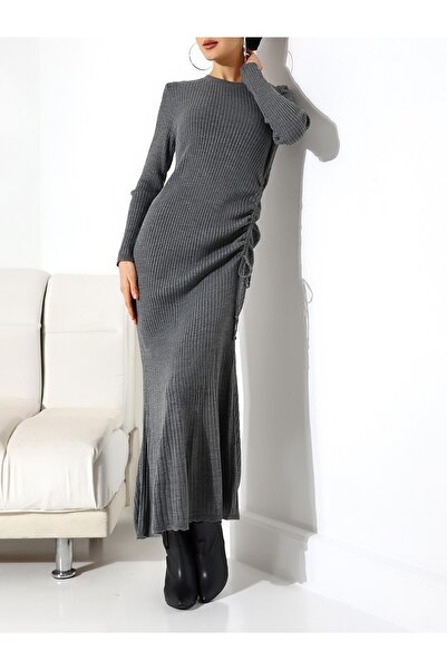 Modamorfo Drawstring Fish Knitwear Dress - Smoked