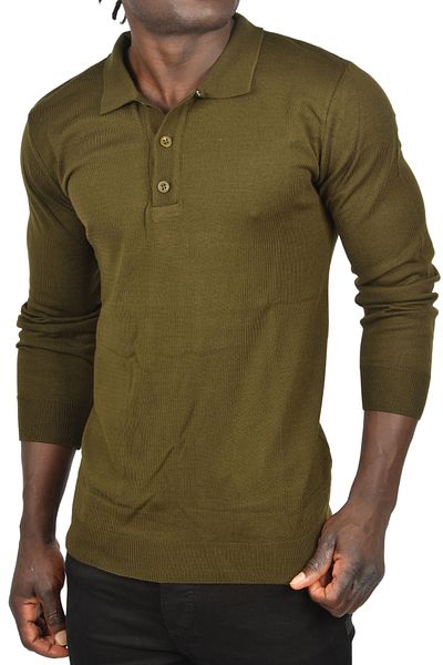 DeepSEA Men's Khaki Slim Fit Polo Neck Thin Knitwear Sweater 2505500