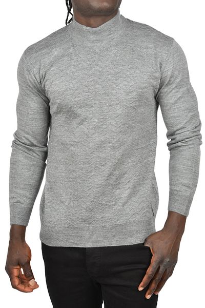 DeepSEA Men's Gray Zigzag Print Half Turtleneck Slim Fit Throat Knitwear Sweater 2505496