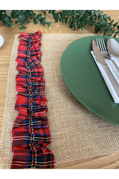 Viemso Plaid Gathered Jute American Service 4 Pieces