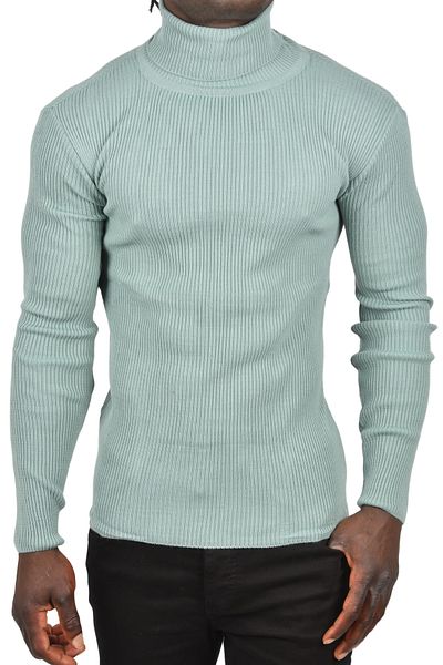 DeepSEA Pulover pentru bărbați, verde apă, subțire, cu gât complet, tricotat, fără puf 2505498