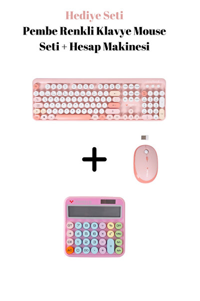 TWOTECH Kablosuz Klavye Mouse Seti - Pembe Renk